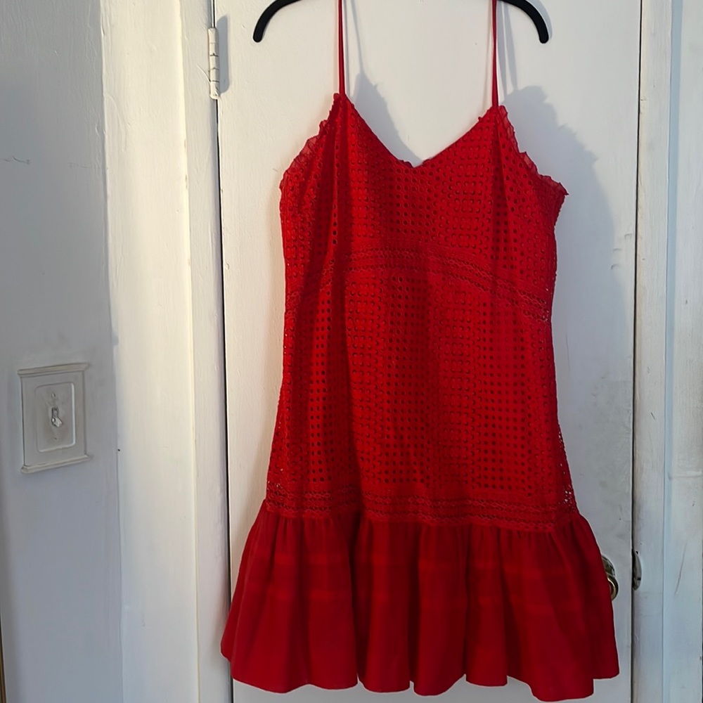 Red eyelet J. Crew drop waist dress